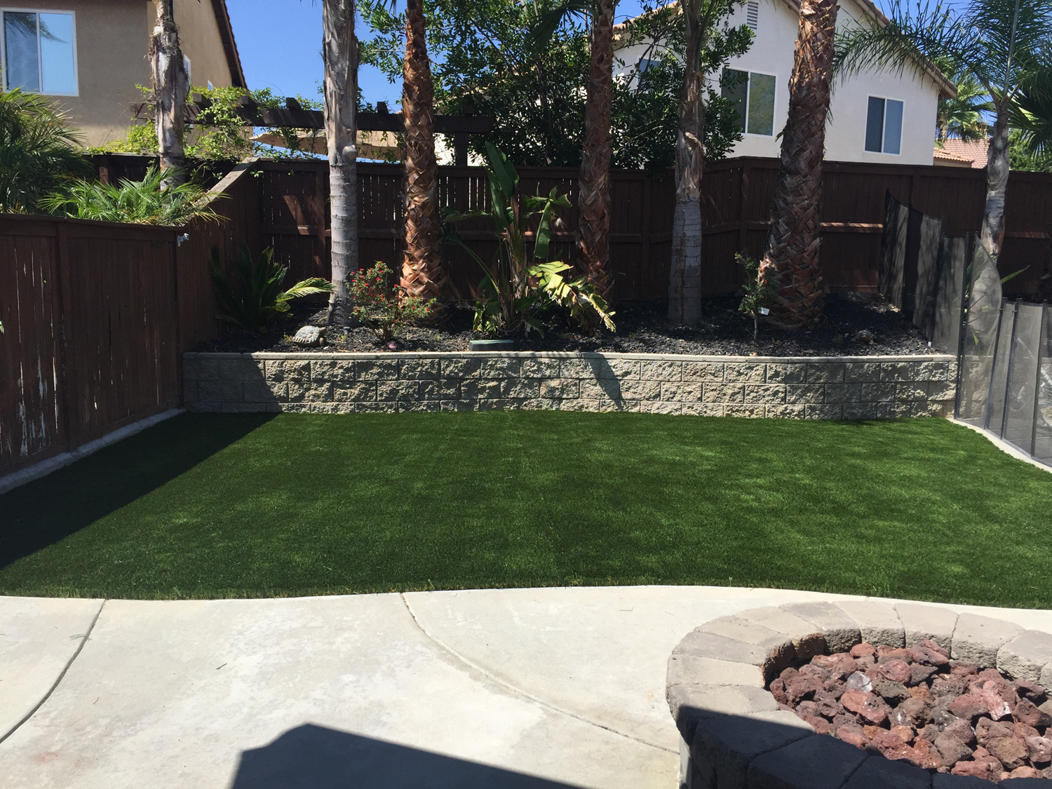 Artificial turf rear yard in Temecula McCabe's Landscape Construction