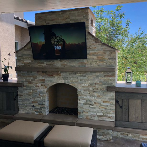 Fireplace with natural stone facing