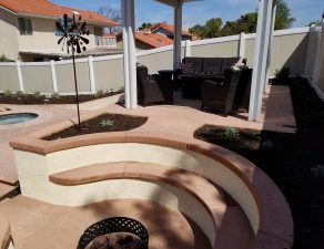 Sunken fire pit and raised seating area