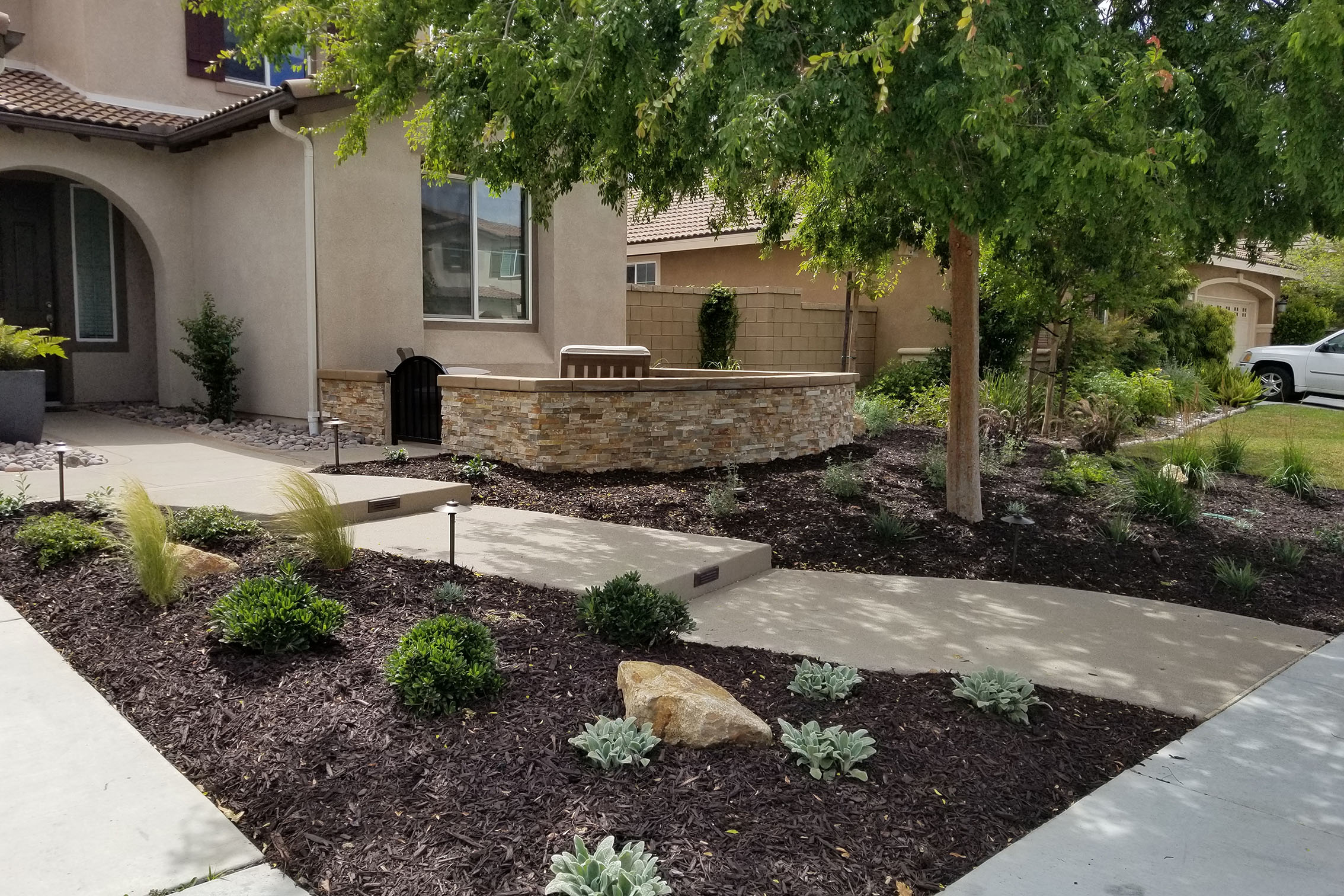 Front courtyard, walkway and plantings