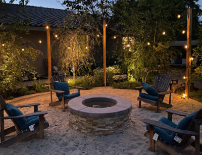 Outdoor Fire pit with string lights