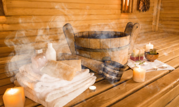 Interior of a backyard sauna