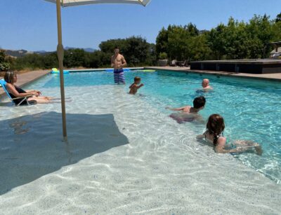 large reef step on a swimming pool