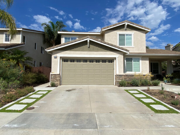 landscaping between concrete squares